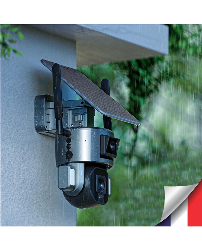 Double caméra pilotable solaire 4G Ultra HD 4K waterproof Zoom X10 autotracking IR détection de mouvement avec alarme et sirène