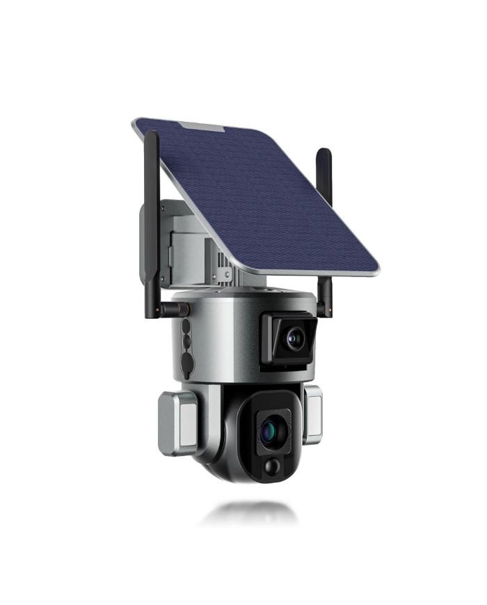Double caméra pilotable solaire 4G Ultra HD 4K waterproof Zoom X10 autotracking IR détection de mouvement avec alarme et sirène
