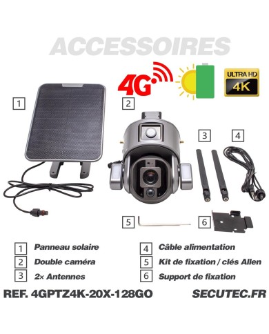 Double caméra pilotable solaire 4G Ultra HD 4K waterproof Zoom X10 autotracking IR détection de mouvement avec alarme et sirène Double caméra pilotable solaire 4G Ultra HD 4K waterproof Zoom X10 autotracking IR détection de mouvement avec alarme et sirène