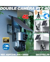 Double caméra pilotable solaire 4G Ultra HD 4K waterproof Zoom X10 autotracking IR détection de mouvement avec alarme et sirène