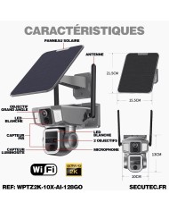 Triple caméra pilotable solaire Wifi Ultra HD 2K waterproof Zoom X10 autotracking IR détection de mouvement avec alarme et sirèn