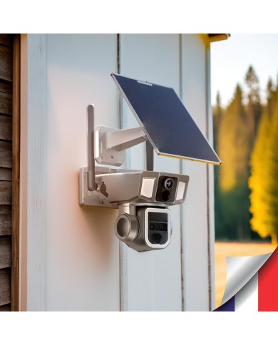 Triple caméra pilotable solaire 4G Ultra HD 2K waterproof Zoom X10 autotracking IR détection de mouvement avec alarme et sirène Triple caméra pilotable solaire 4G Ultra HD 2K waterproof Zoom X10 autotracking IR détection de mouvement avec alarme et sirène