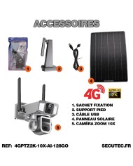 Triple caméra pilotable solaire 4G Ultra HD 2K waterproof Zoom X10 autotracking IR détection de mouvement avec alarme et sirène