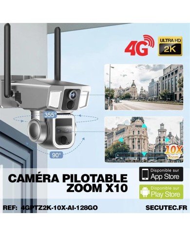 Triple caméra pilotable solaire 4G Ultra HD 2K waterproof Zoom X10 autotracking IR détection de mouvement avec alarme et sirène Triple caméra pilotable solaire 4G Ultra HD 2K waterproof Zoom X10 autotracking IR détection de mouvement avec alarme et sirène