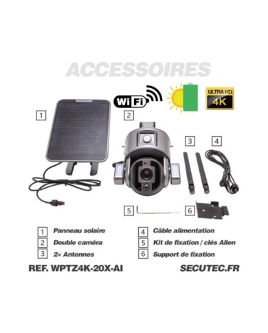 Double caméra pilotable solaire Wifi Ultra HD 4K waterproof Zoom X20 autotracking IR détection de mouvement avec alarme et sirèn Double caméra pilotable solaire Wifi Ultra HD 4K waterproof Zoom X20 autotracking IR détection de mouvement avec alarme et sirèn