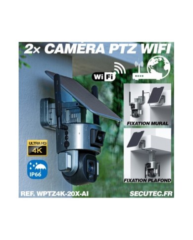 Double caméra pilotable solaire Wifi Ultra HD 4K waterproof Zoom X20 autotracking IR détection de mouvement avec alarme et sirèn Double caméra pilotable solaire Wifi Ultra HD 4K waterproof Zoom X20 autotracking IR détection de mouvement avec alarme et sirèn
