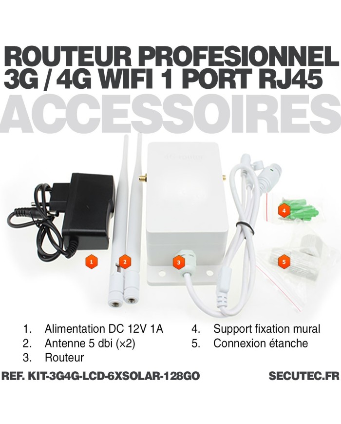 Kit vidéosurveillance 6 caméras solaires UHD 2K Wifi un écran LCD 10,1 récepteur enregistreur microSD 128 Go routeur 3G 4G WiFi