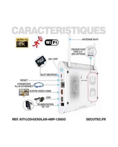 Kit vidéosurveillance 6 caméras solaires UHD 2K Wifi un écran LCD 10.1 récepteur enregistreur microSD 128 Go Kit vidéosurveillance 6 caméras solaires UHD 2K Wifi un écran LCD 10.1 récepteur enregistreur microSD 128 Go