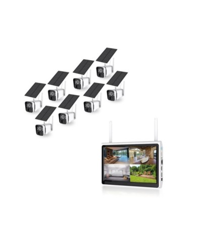 Kit vidéosurveillance 8 caméras solaires UHD 2K Wifi un écran LCD 10.1 récepteur enregistreur microSD 128 Go Kit vidéosurveillance 8 caméras solaires UHD 2K Wifi un écran LCD 10.1 récepteur enregistreur microSD 128 Go