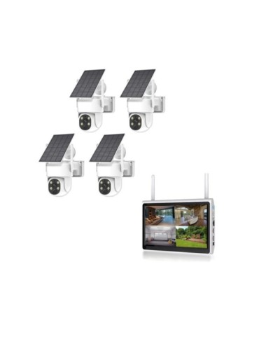 Kit vidéosurveillance WiFi 4 caméra solaire pilotable PIR Ultra HD avec écran LCD 10.1 récepteur enregistreur 1To Kit vidéosurveillance WiFi 4 caméra solaire pilotable PIR Ultra HD avec écran LCD 10.1 récepteur enregistreur 1To