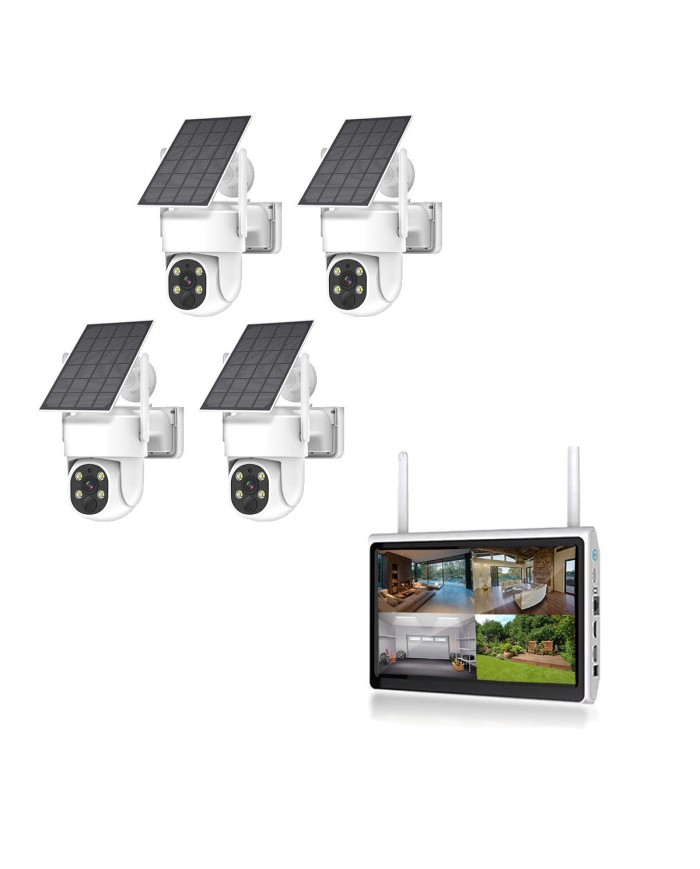 Kit vidéosurveillance WiFi 4 caméra solaire pilotable PIR Ultra HD avec écran LCD 10.1 récepteur enregistreur 1To