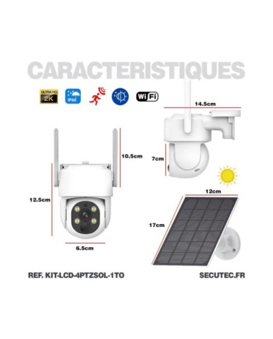 Kit vidéosurveillance WiFi 4 caméra solaire pilotable PIR Ultra HD avec écran LCD 10.1 récepteur enregistreur 1To Kit vidéosurveillance WiFi 4 caméra solaire pilotable PIR Ultra HD avec écran LCD 10.1 récepteur enregistreur 1To