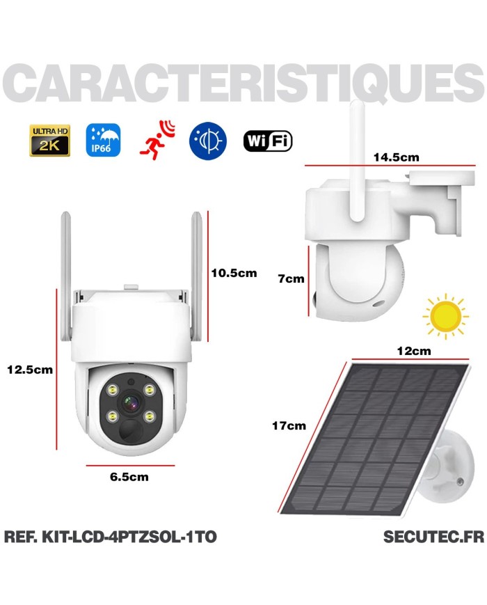 Kit vidéosurveillance WiFi 4 caméra solaire pilotable PIR Ultra HD avec écran LCD 10.1 récepteur enregistreur 1To