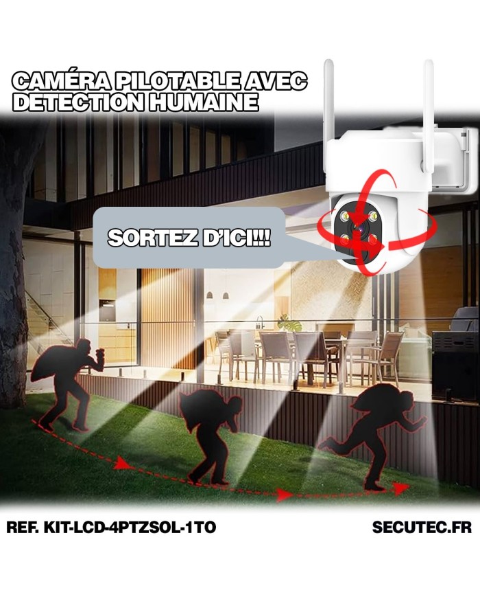 Kit vidéosurveillance WiFi 4 caméra solaire pilotable PIR Ultra HD avec écran LCD 10.1 récepteur enregistreur 1To