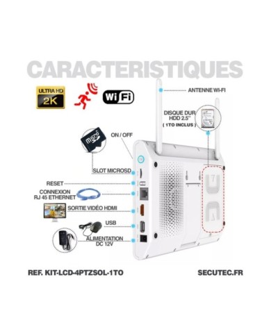 Kit vidéosurveillance WiFi 4 caméra solaire pilotable PIR Ultra HD avec écran LCD 10.1 récepteur enregistreur 1To Kit vidéosurveillance WiFi 4 caméra solaire pilotable PIR Ultra HD avec écran LCD 10.1 récepteur enregistreur 1To