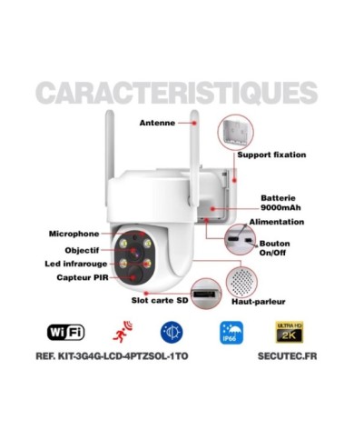 Kit vidéosurveillance 3G4G 4 caméras solaires pilotable PIR UHD écran LCD 10.1 enregistreur 1To routeur 3G4G WiFi Kit vidéosurveillance 3G4G 4 caméras solaires pilotable PIR UHD écran LCD 10.1 enregistreur 1To routeur 3G4G WiFi