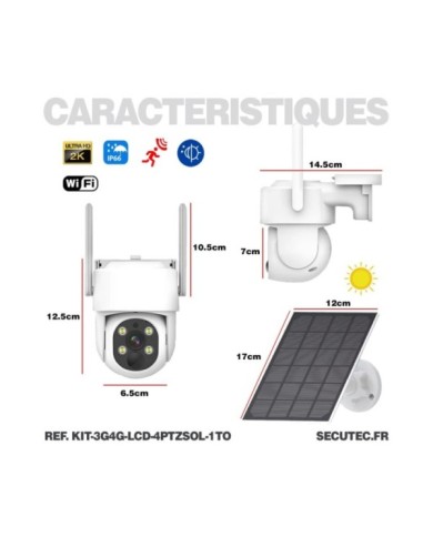 Kit vidéosurveillance 3G4G 4 caméras solaires pilotable PIR UHD écran LCD 10.1 enregistreur 1To routeur 3G4G WiFi Kit vidéosurveillance 3G4G 4 caméras solaires pilotable PIR UHD écran LCD 10.1 enregistreur 1To routeur 3G4G WiFi