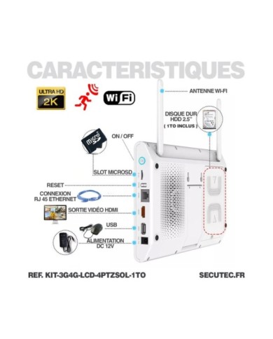Kit vidéosurveillance 3G4G 4 caméras solaires pilotable PIR UHD écran LCD 10.1 enregistreur 1To routeur 3G4G WiFi Kit vidéosurveillance 3G4G 4 caméras solaires pilotable PIR UHD écran LCD 10.1 enregistreur 1To routeur 3G4G WiFi