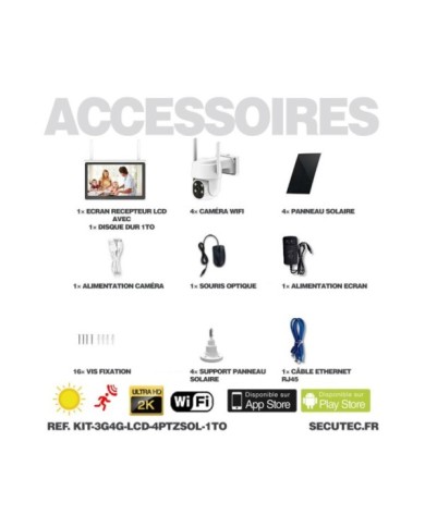 Kit vidéosurveillance 3G4G 4 caméras solaires pilotable PIR UHD écran LCD 10.1 enregistreur 1To routeur 3G4G WiFi Kit vidéosurveillance 3G4G 4 caméras solaires pilotable PIR UHD écran LCD 10.1 enregistreur 1To routeur 3G4G WiFi