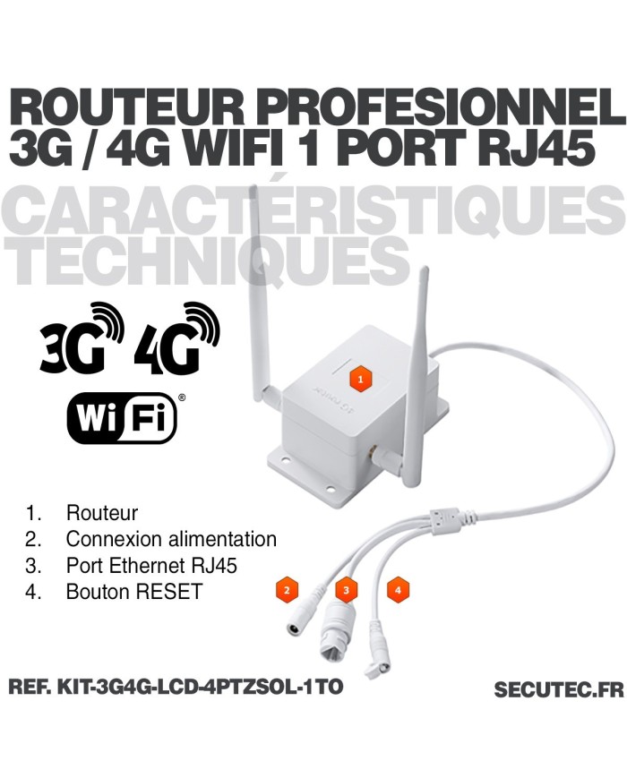 Kit vidéosurveillance 3G4G 4 caméras solaires pilotable PIR UHD écran LCD 10.1 enregistreur 1To routeur 3G4G WiFi