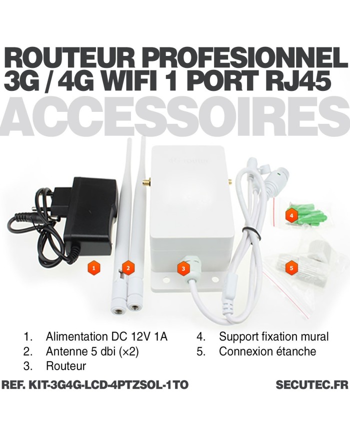 Kit vidéosurveillance 3G4G 4 caméras solaires pilotable PIR UHD écran LCD 10.1 enregistreur 1To routeur 3G4G WiFi