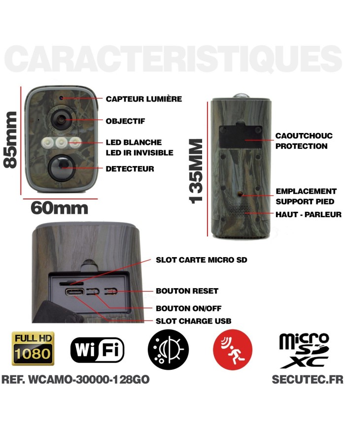 Caméra camouflage WiFi 1080P vision nocturne invisible 128Go ultra longue autonomie détection de mouvement Caméra camouflage WiFi 1080P vision nocturne invisible 128Go ultra longue autonomie détection de mouvement