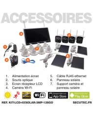 Kit vidéosurveillance avec 4 caméras solaires HD Wifi et un écran LCD 10.1 récepteur enregistreur microSD 128 Go
