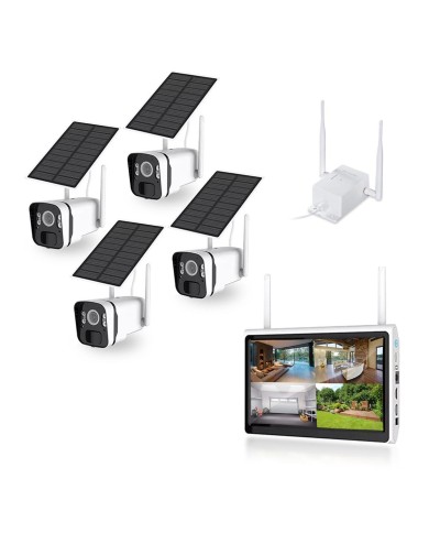 Kit vidéosurveillance 3G 4G avec 4 caméras solaires HD Wifi et un écran LCD 10,1 récepteur enregistreur microSD 128 Go avec rout Kit vidéosurveillance 3G 4G avec 4 caméras solaires HD Wifi et un écran LCD 10,1 récepteur enregistreur microSD 128 Go avec rout