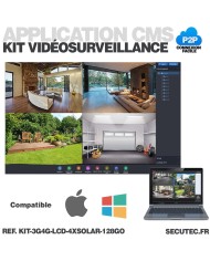 Kit vidéosurveillance 3G 4G avec 4 caméras solaires HD Wifi et un écran LCD 10,1 récepteur enregistreur microSD 128 Go avec rout