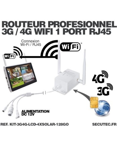 Kit vidéosurveillance 3G 4G avec 4 caméras solaires HD Wifi et un écran LCD 10,1 récepteur enregistreur microSD 128 Go avec rout Kit vidéosurveillance 3G 4G avec 4 caméras solaires HD Wifi et un écran LCD 10,1 récepteur enregistreur microSD 128 Go avec rout
