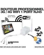 Kit vidéosurveillance 3G 4G avec 4 caméras solaires HD Wifi et un écran LCD 10,1 récepteur enregistreur microSD 128 Go avec rout