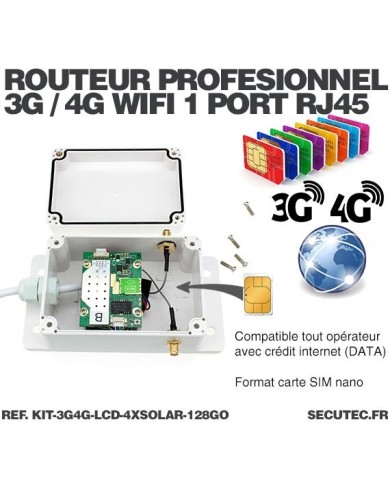 Kit vidéosurveillance 3G 4G avec 4 caméras solaires HD Wifi et un écran LCD 10,1 récepteur enregistreur microSD 128 Go avec rout Kit vidéosurveillance 3G 4G avec 4 caméras solaires HD Wifi et un écran LCD 10,1 récepteur enregistreur microSD 128 Go avec rout