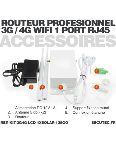 Kit vidéosurveillance 3G 4G avec 4 caméras solaires HD Wifi et un écran LCD 10,1 récepteur enregistreur microSD 128 Go avec rout Kit vidéosurveillance 3G 4G avec 4 caméras solaires HD Wifi et un écran LCD 10,1 récepteur enregistreur microSD 128 Go avec rout