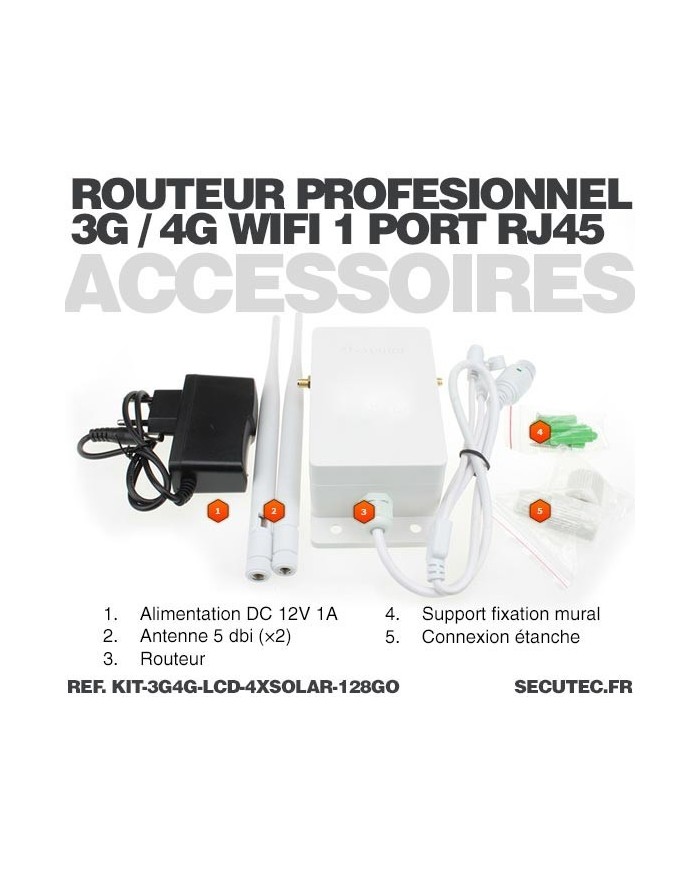 Kit vidéosurveillance 3G 4G avec 4 caméras solaires HD Wifi et un écran LCD 10,1 récepteur enregistreur microSD 128 Go avec rout