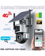 Double caméra pilotable solaire 4G Ultra HD 4K waterproof Zoom X10 autotracking IR détection de mouvement avec alarme et sirène Double caméra pilotable solaire 4G Ultra HD 4K waterproof Zoom X10 autotracking IR détection de mouvement avec alarme et sirène