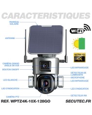 Double caméra pilotable solaire Wifi Ultra HD 4K waterproof Zoom X10 autotracking IR détection de mouvement avec alarme et sirèn