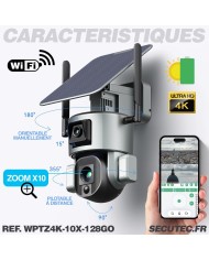 Double caméra pilotable solaire Wifi Ultra HD 4K waterproof Zoom X10 autotracking IR détection de mouvement avec alarme et sirèn