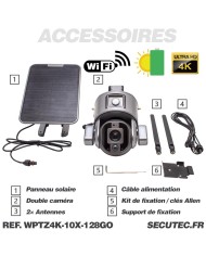 Double caméra pilotable solaire Wifi Ultra HD 4K waterproof Zoom X10 autotracking IR détection de mouvement avec alarme et sirèn