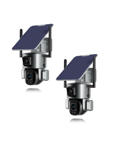 Kit de 2 Doubles caméras pilotables solaires Wifi Ultra HD 4K waterproof Zoom X10 autotracking IR détection de mouvement avec al Kit de 2 Doubles caméras pilotables solaires Wifi Ultra HD 4K waterproof Zoom X10 autotracking IR détection de mouvement avec al