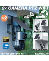 Kit de 2 Doubles caméras pilotables solaires Wifi Ultra HD 4K waterproof Zoom X10 autotracking IR détection de mouvement avec al Kit de 2 Doubles caméras pilotables solaires Wifi Ultra HD 4K waterproof Zoom X10 autotracking IR détection de mouvement avec al