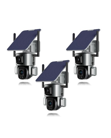 Kit de 3 Doubles caméras pilotables solaires Wifi Ultra HD 4K waterproof Zoom X10 autotracking IR détection de mouvement avec al Kit de 3 Doubles caméras pilotables solaires Wifi Ultra HD 4K waterproof Zoom X10 autotracking IR détection de mouvement avec al