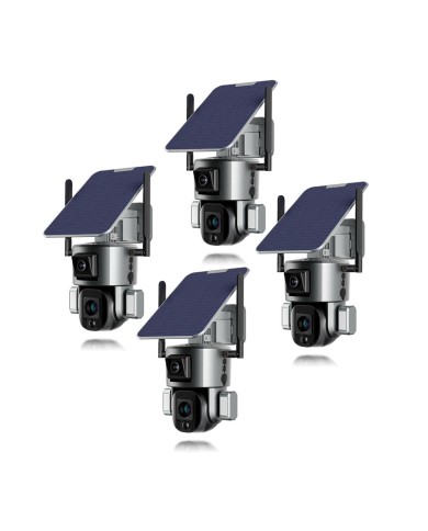 Kit de 4 Doubles caméras pilotables solaires Wifi Ultra HD 4K waterproof Zoom X10 autotracking IR détection de mouvement avec al Kit de 4 Doubles caméras pilotables solaires Wifi Ultra HD 4K waterproof Zoom X10 autotracking IR détection de mouvement avec al