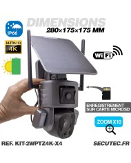 Kit de 4 Doubles caméras pilotables solaires Wifi Ultra HD 4K waterproof Zoom X10 autotracking IR détection de mouvement avec al Kit de 4 Doubles caméras pilotables solaires Wifi Ultra HD 4K waterproof Zoom X10 autotracking IR détection de mouvement avec al