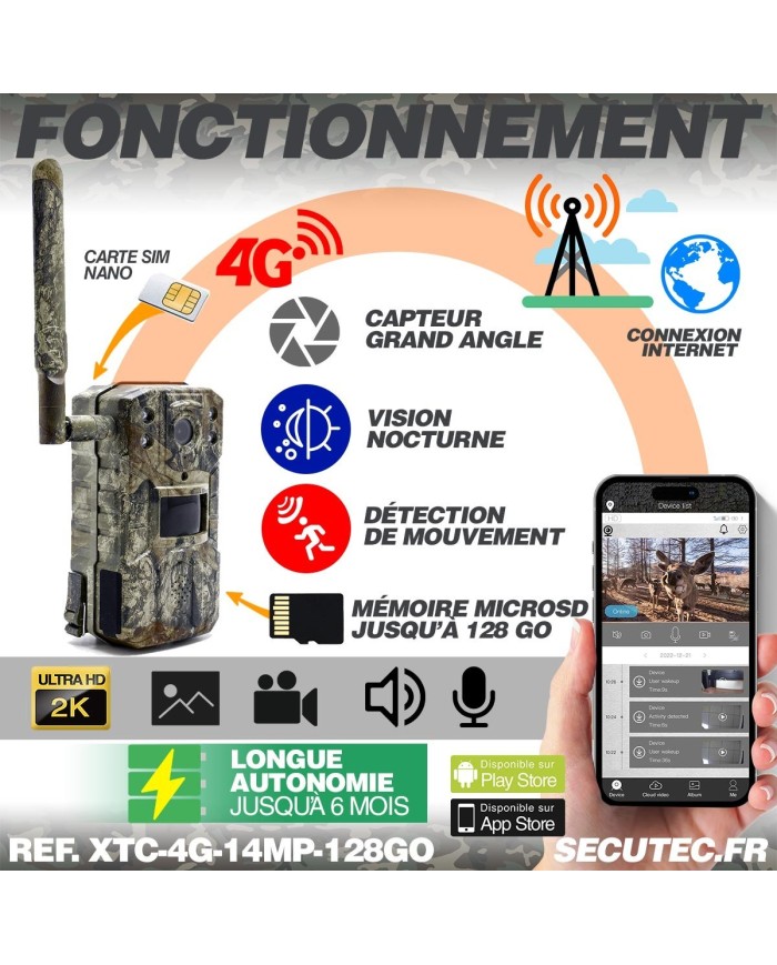 Camera de chasse 4g video UHD 2k et photo 14Mpx vision nocturne longue autonomie audio vidéo en direct détection de mouvement Camera de chasse 4g video UHD 2k et photo 14Mpx vision nocturne longue autonomie audio vidéo en direct détection de mouvement