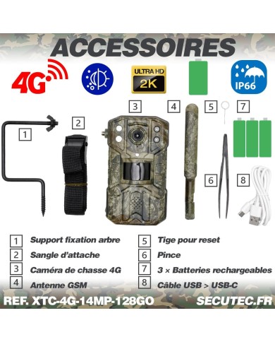 Camera de chasse 4g video UHD 2k et photo 14Mpx vision nocturne longue autonomie audio vidéo en direct détection de mouvement