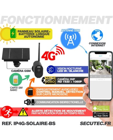 Caméra 4G autonome solaire enregistrement HD 1080P détection PIR sur carte micro SD 128Go Caméra 4G autonome solaire enregistrement HD 1080P détection PIR sur carte micro SD 128Go
