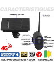 Caméra 4G autonome solaire enregistrement HD 1080P détection PIR sur carte micro SD 128Go