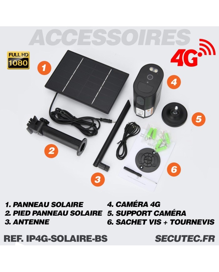Caméra 4G autonome solaire enregistrement HD 1080P détection PIR sur carte micro SD 128Go