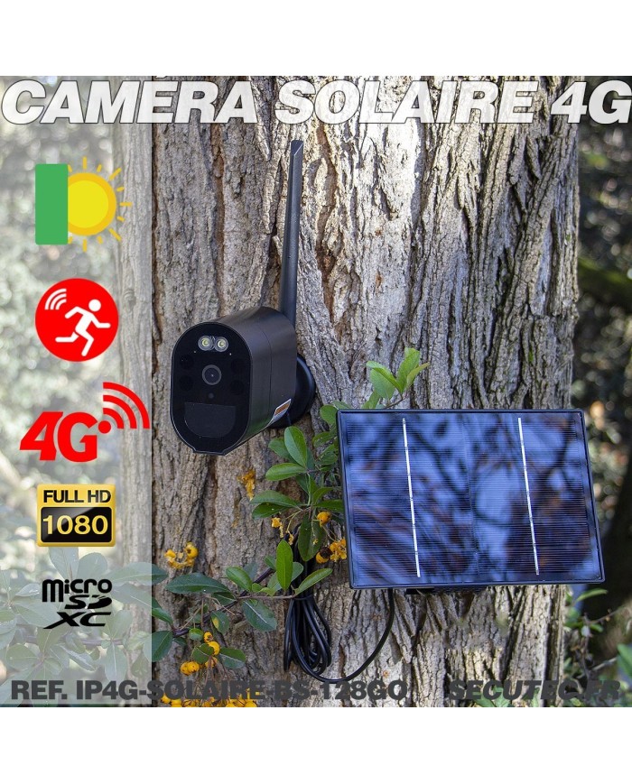 Caméra 4G autonome solaire enregistrement HD 1080P détection PIR sur carte micro SD 128Go