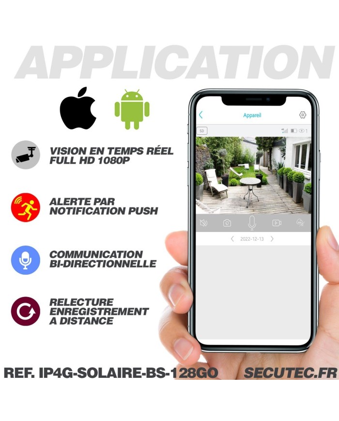 Caméra 4G autonome solaire enregistrement HD 1080P détection PIR sur carte micro SD 128Go
